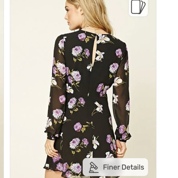 *Forever 21 Black & Purple Floral Print Regular Fit A Line Dress - Picture 3 of 10